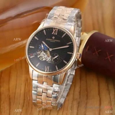 Vacheron Constantin Moon Phase Copy Watch Two Tone Rose Gold Black